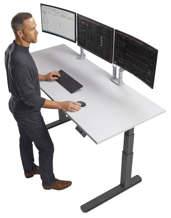 Man standing at tall desk with three monitors {{brizy_dc_image_alt imageSrc=